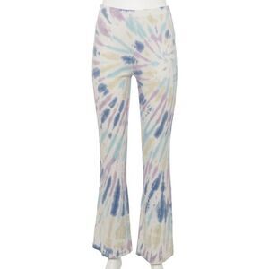 Tie Dye Cotton Ribbed Flare Pants Lounge Medium New